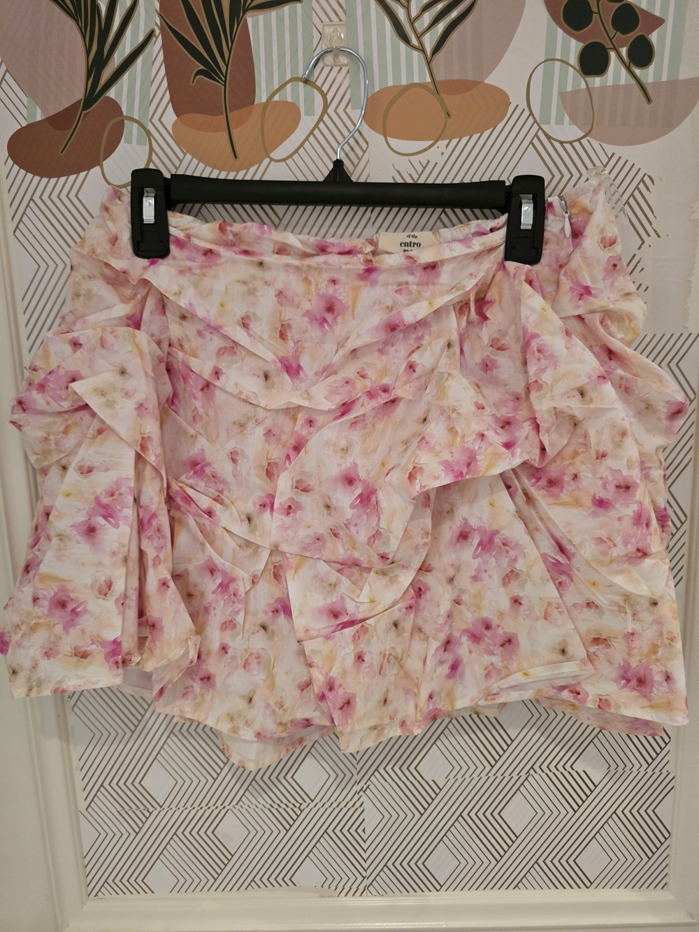 Entro Floral Pink Or Blue Ruffle Mini Skirt - Picture 5 of 11